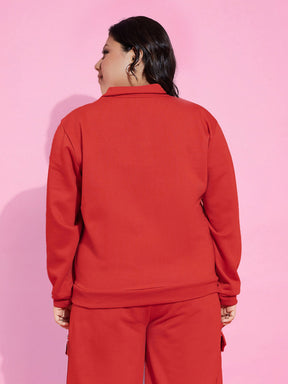 Red Fleece HOPE Zipper Sweatshirt -SASSAFRAS Curve