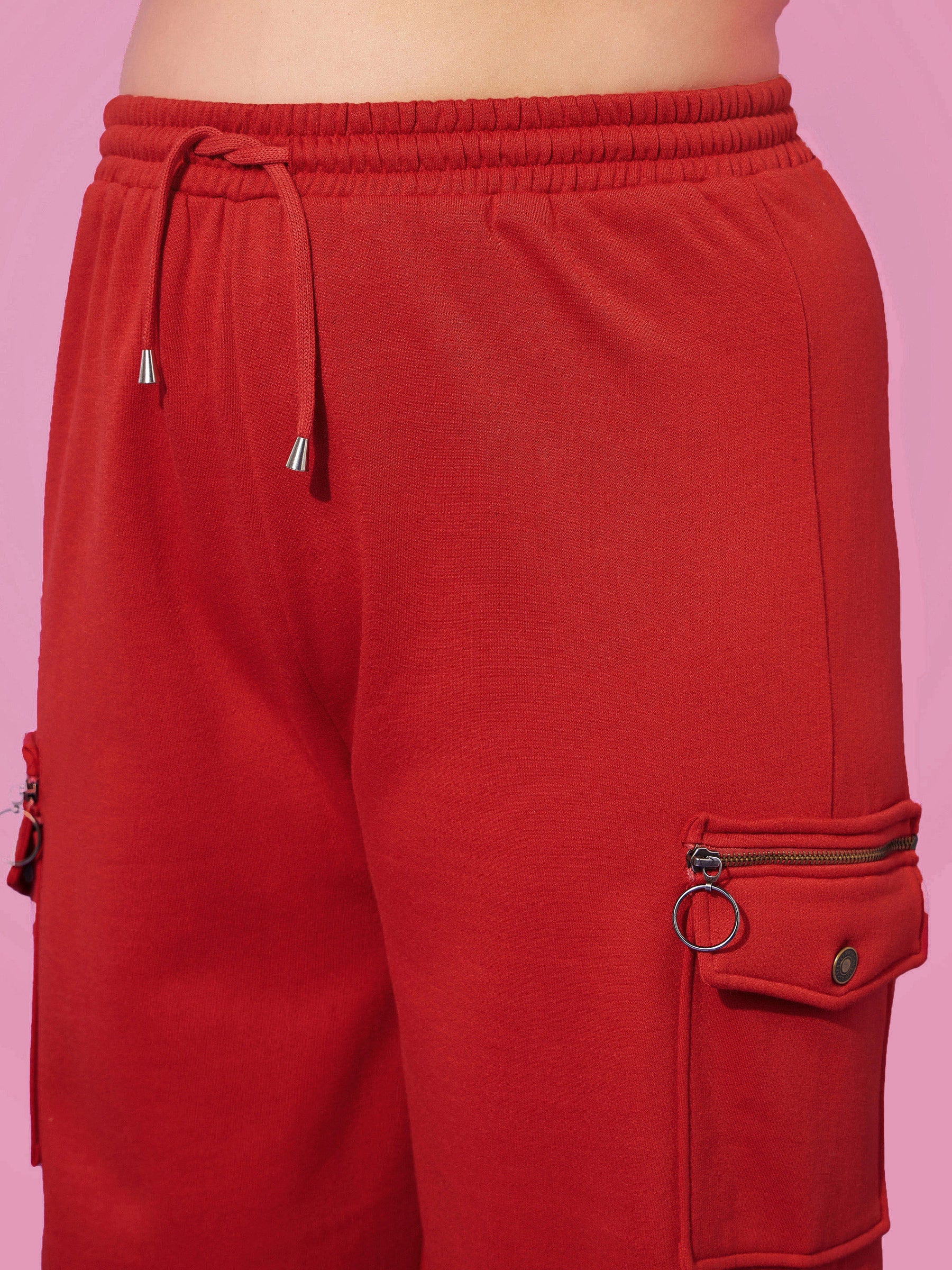 Red Fleece HOPE Zipper Sweatshirt With Joggers-SASSAFRAS Curve