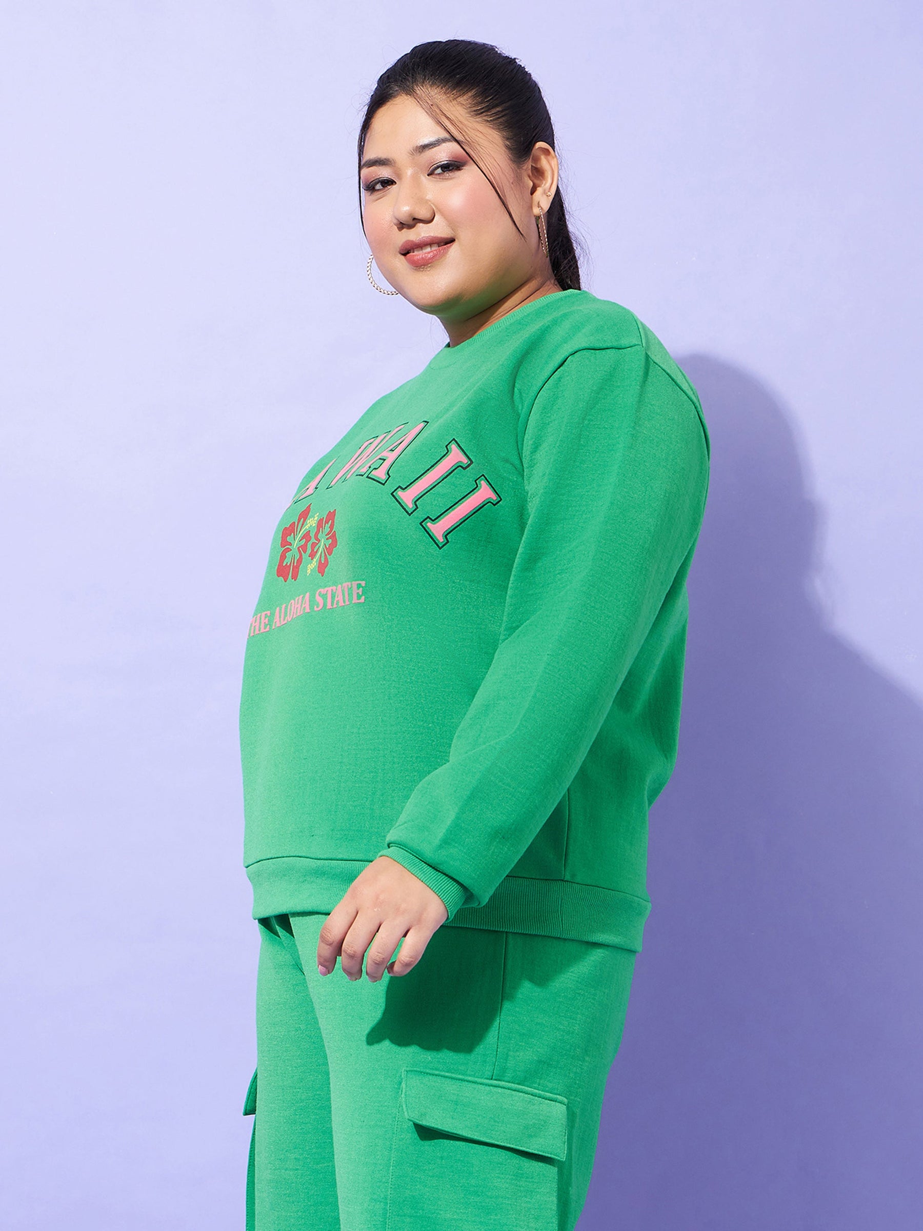 Green Fleece HAWAII Sweatshirt -SASSAFRAS Curve