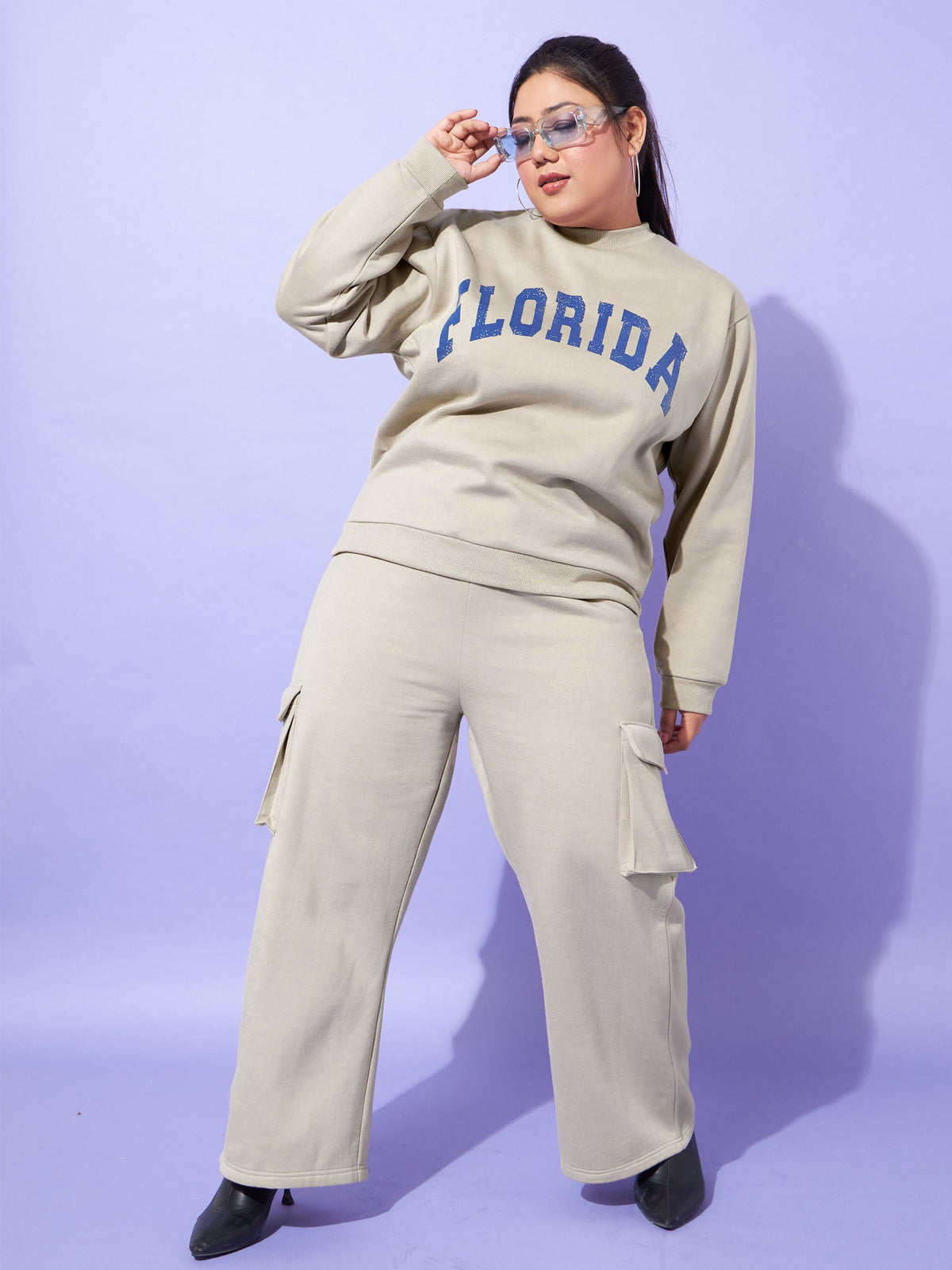 Grey Fleece FLORIDA Sweatshirt With Track Pants-SASSAFRAS Curve