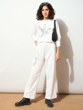 White Terry Crop Sweatshirt With Track Pants-SASSAFRAS