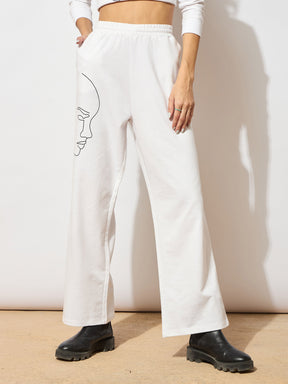 White Terry Crop Sweatshirt With Track Pants-SASSAFRAS