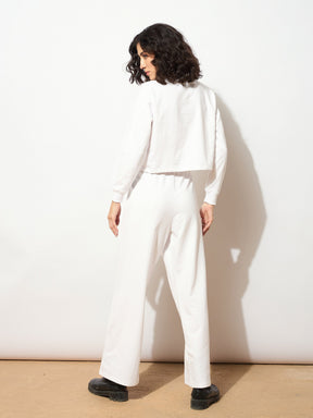 White Terry Crop Sweatshirt With Track Pants-SASSAFRAS