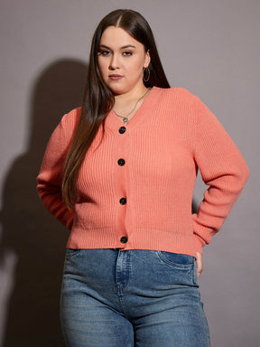 Curve Peach Front Button Cardigan-SASSAFRAS Curve