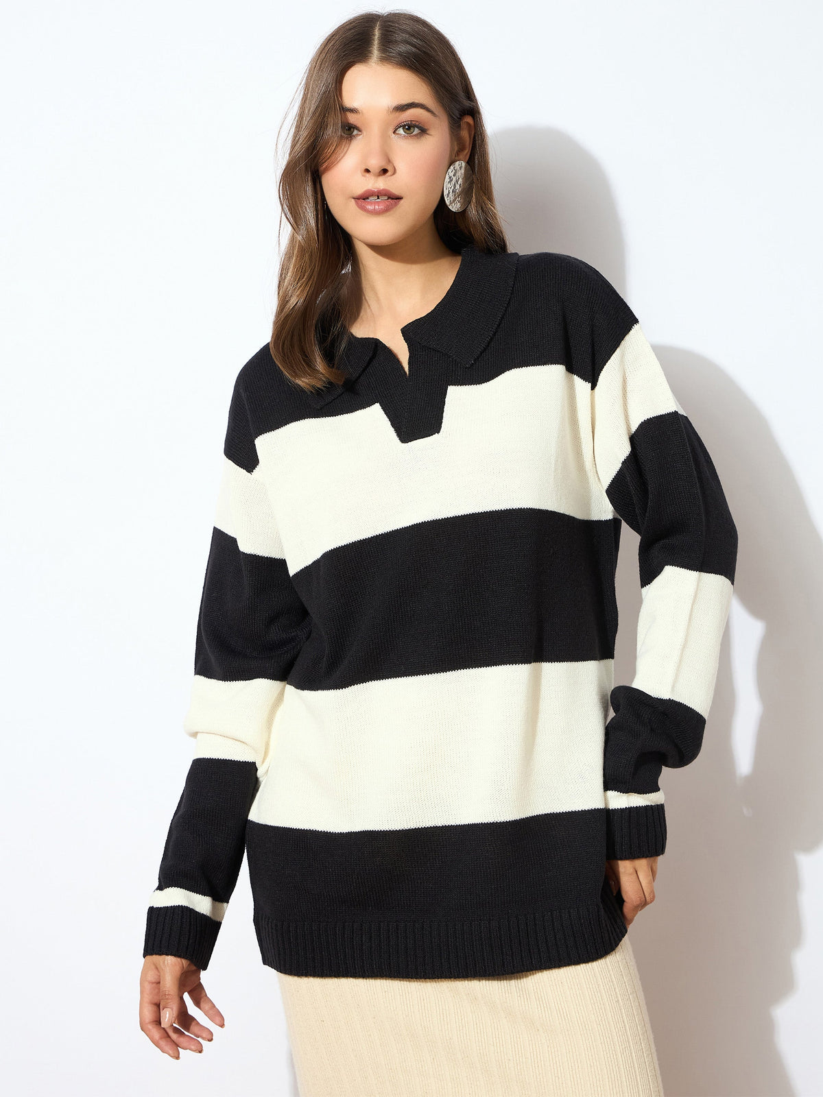 Black And White Polo Neck Sweater -SASSAFRAS