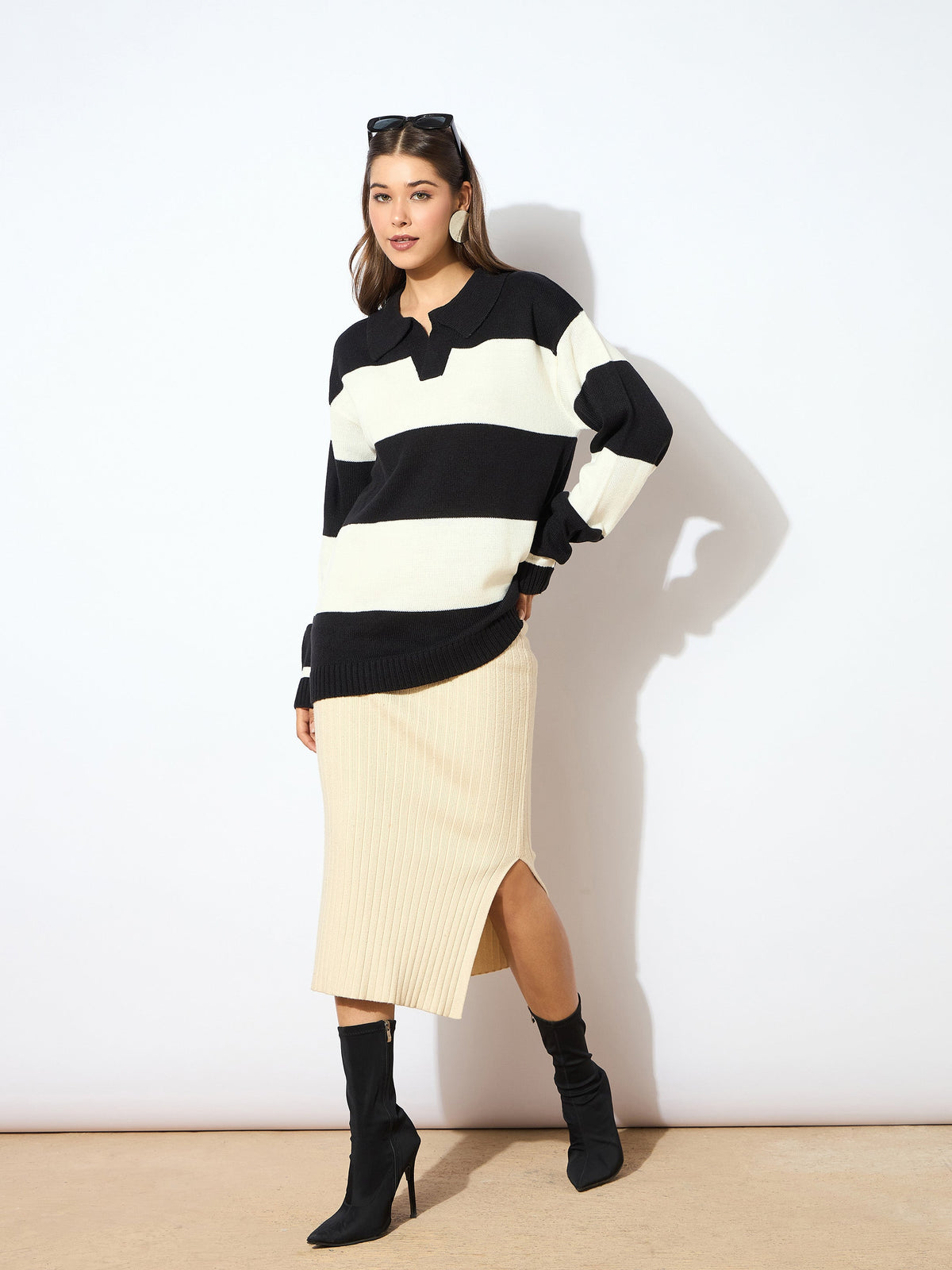 Black And White Polo Neck Sweater -SASSAFRAS