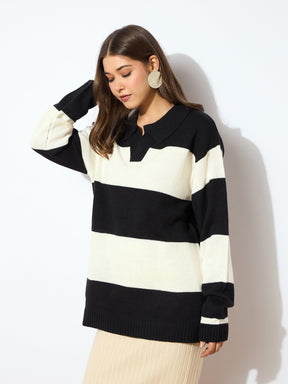 Black And White Polo Neck Sweater -SASSAFRAS