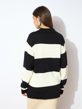 Black And White Polo Neck Sweater -SASSAFRAS