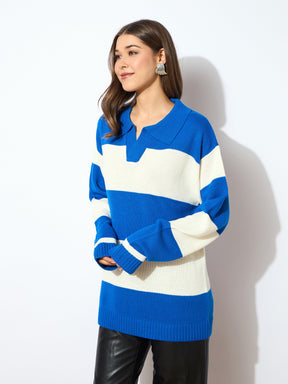 Blue And White Polo Neck Sweater -SASSAFRAS