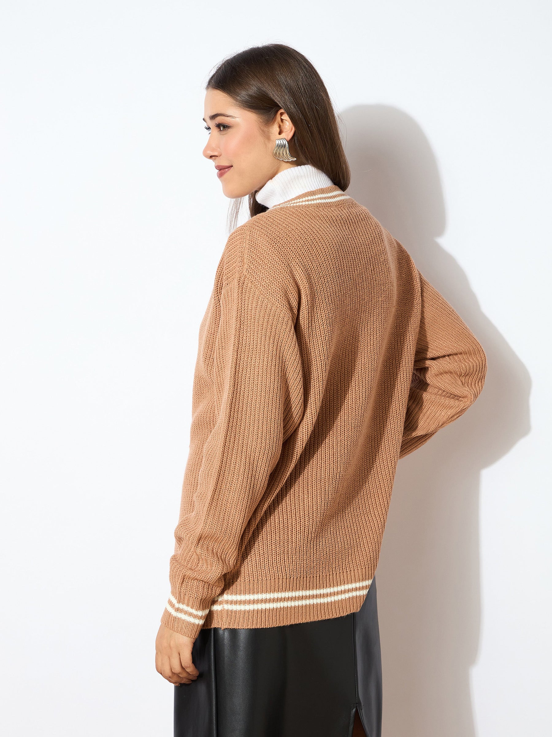 Beige Front Button Oversized Cardigan -SASSAFRAS