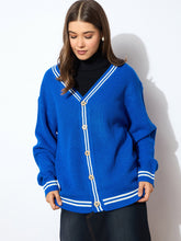 Blue Front Button Oversized Cardigan -SASSAFRAS