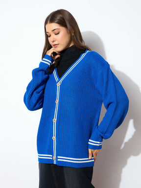 Blue Front Button Oversized Cardigan -SASSAFRAS