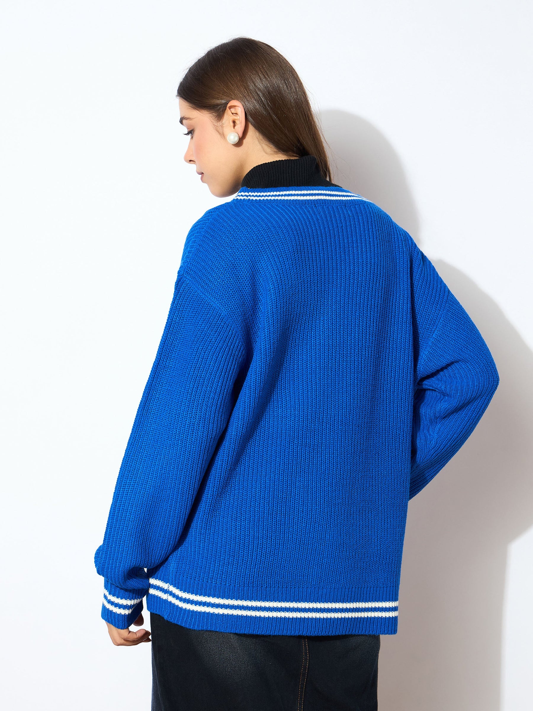 Blue Front Button Oversized Cardigan -SASSAFRAS