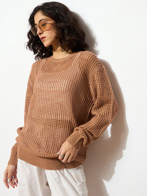 Beige Oversized Crochet Sweater -SASSAFRAS