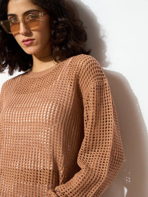 Beige Oversized Crochet Sweater -SASSAFRAS