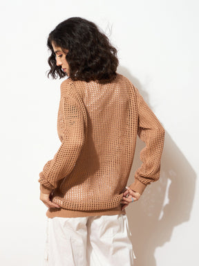 Beige Oversized Crochet Sweater -SASSAFRAS