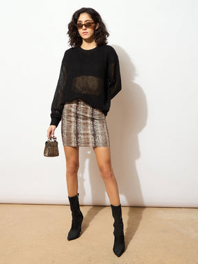 Black Oversized Crochet Sweater -SASSAFRAS