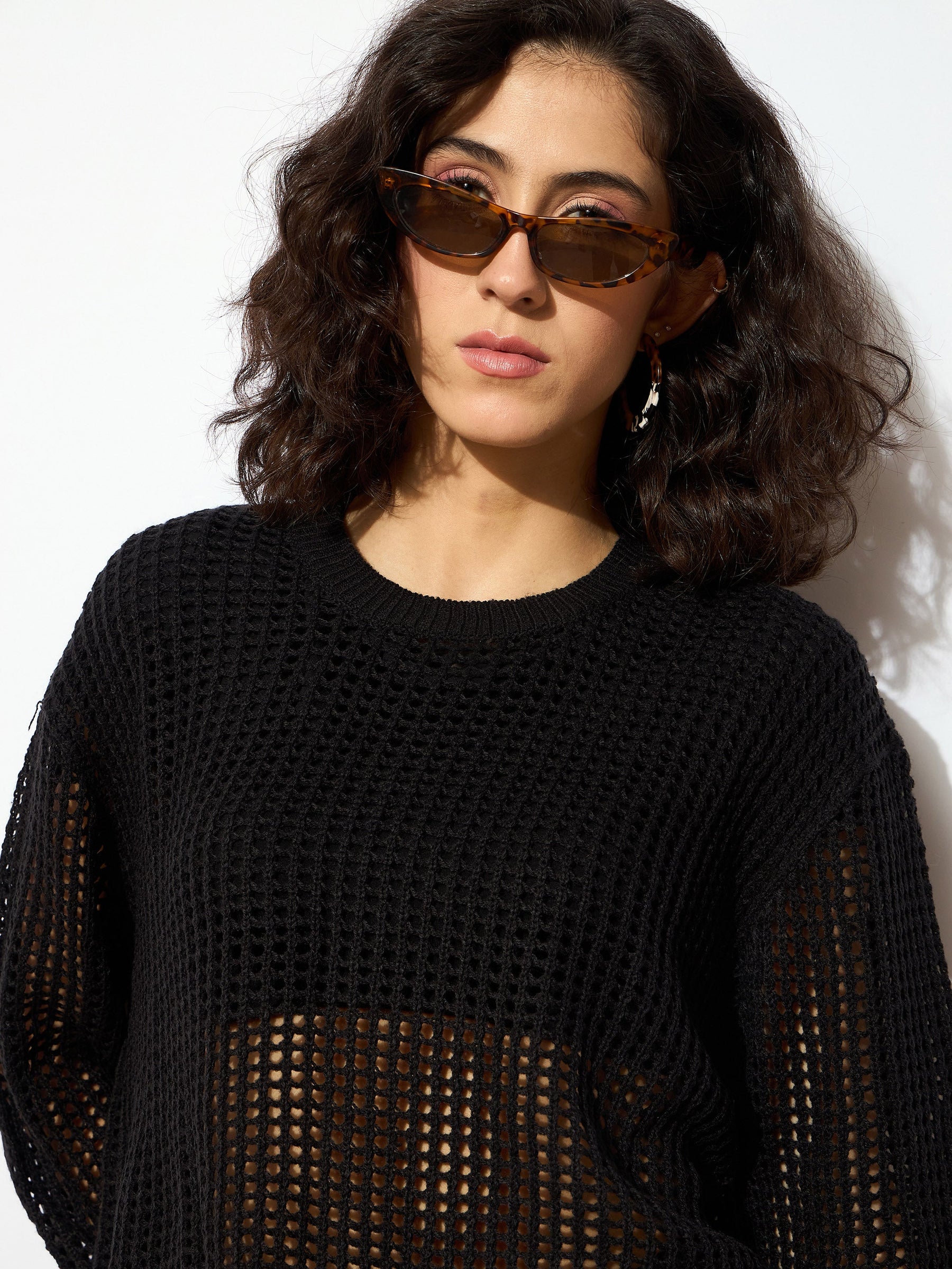 Black Oversized Crochet Sweater -SASSAFRAS