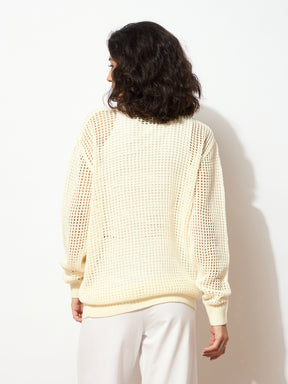 Off White Oversized Crochet Sweater -SASSAFRAS