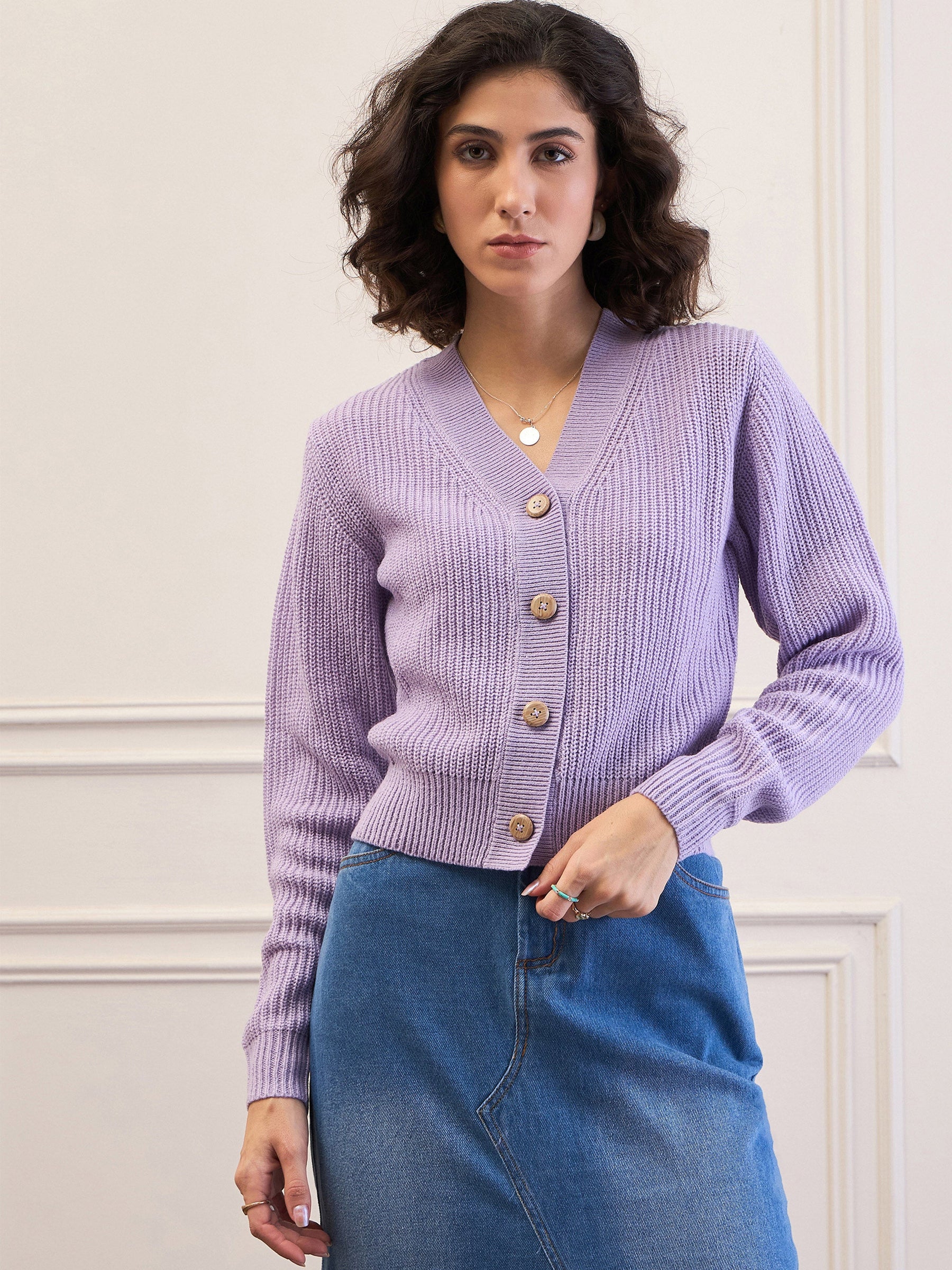 Lavender Front Button Cardigan -SASSAFRAS