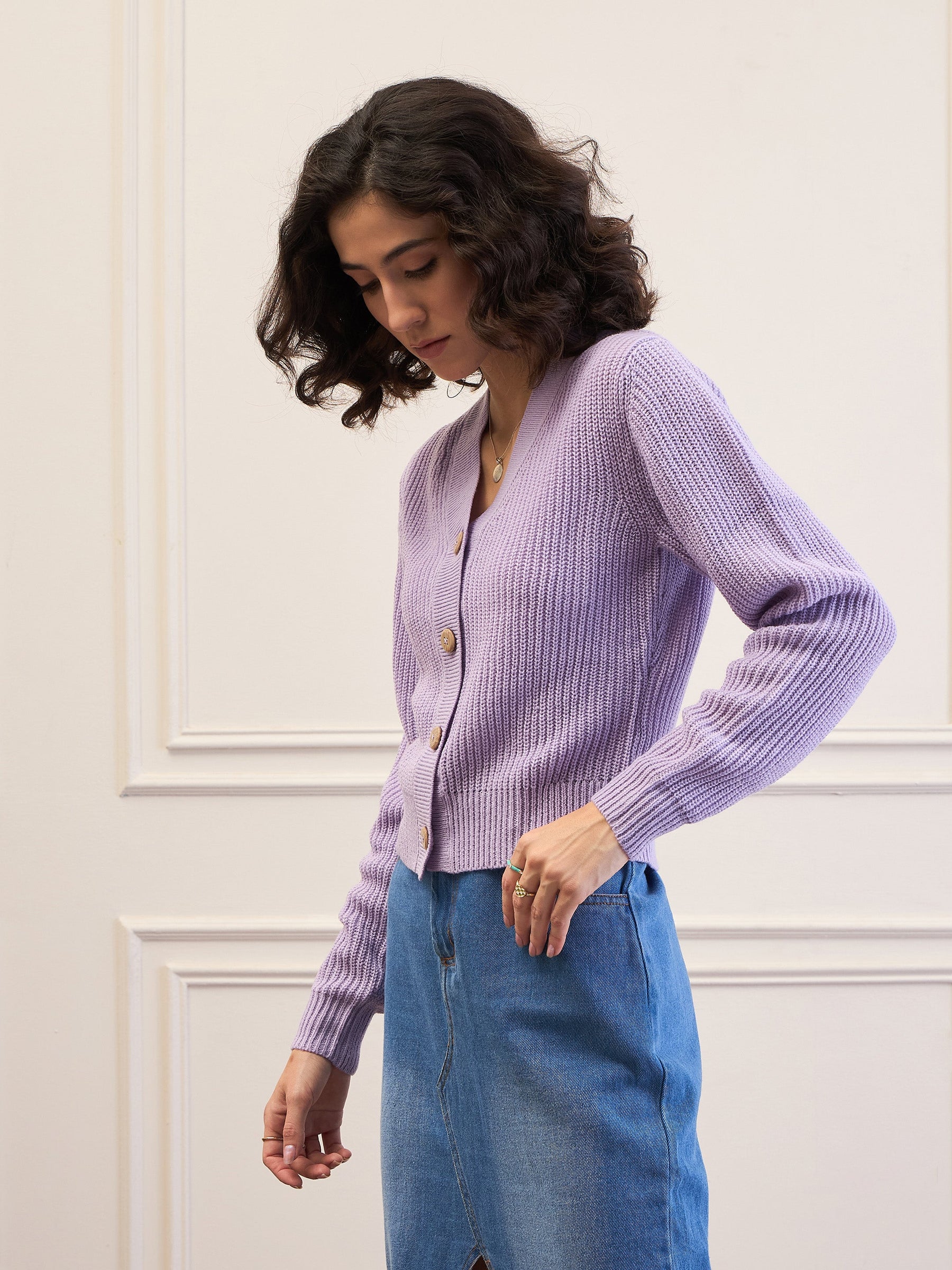 Lavender Front Button Cardigan -SASSAFRAS