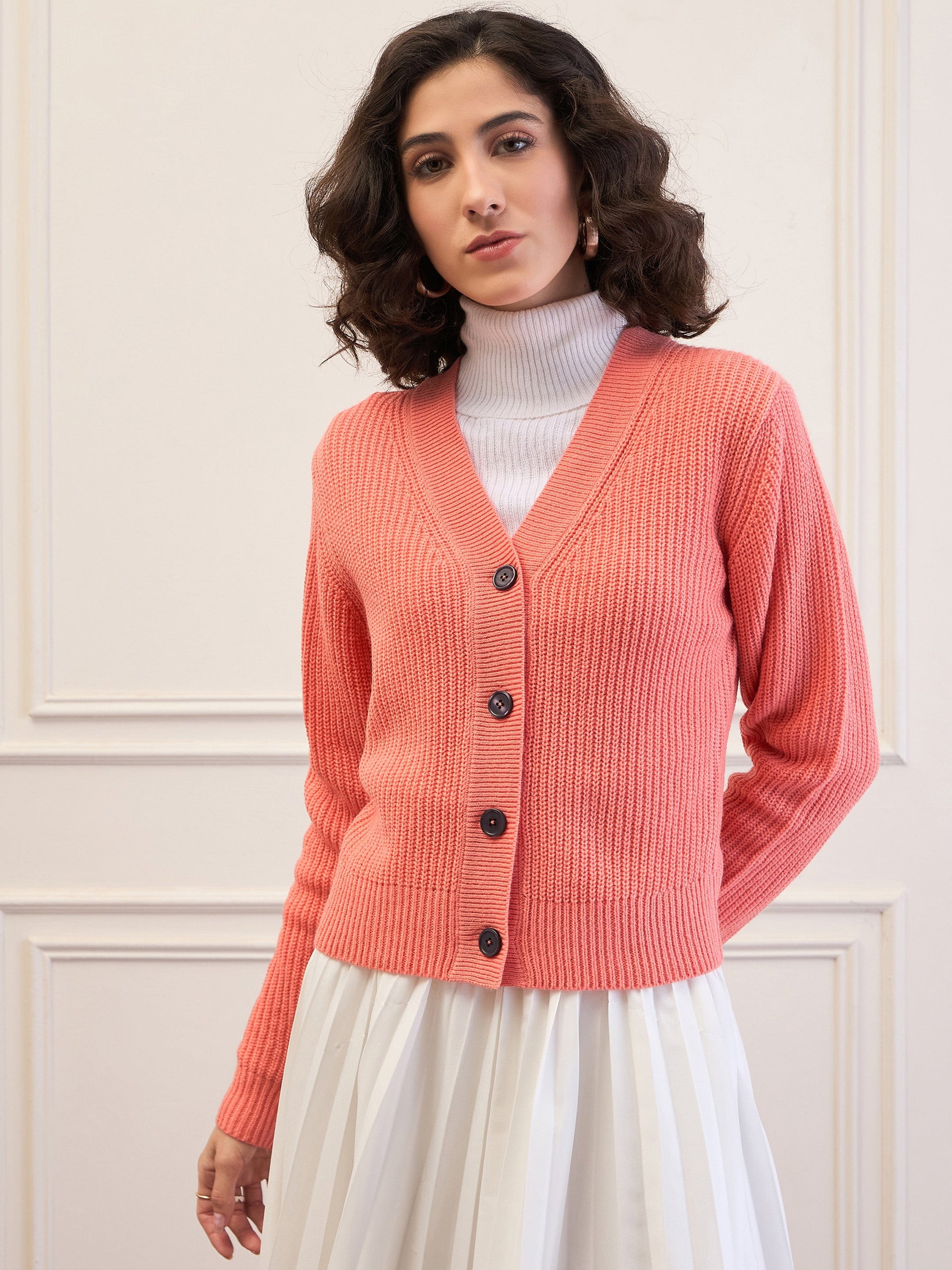 Peach Front Button Cardigan-SASSAFRAS