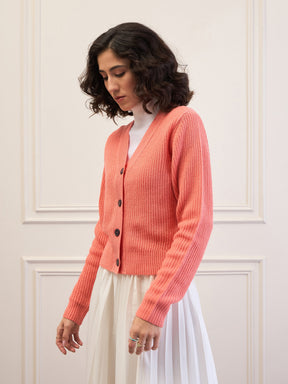 Peach Front Button Cardigan-SASSAFRAS