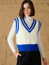 Royal Blue & White Striped V-Neck Sweater Vest-SASSAFRAS