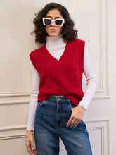 Red Solid V-Neck Sweater Vest-SASSAFRAS