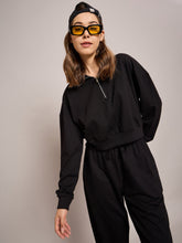 Black Terry Oversized Zipper Sweatshirt-SASSAFRAS BASICS