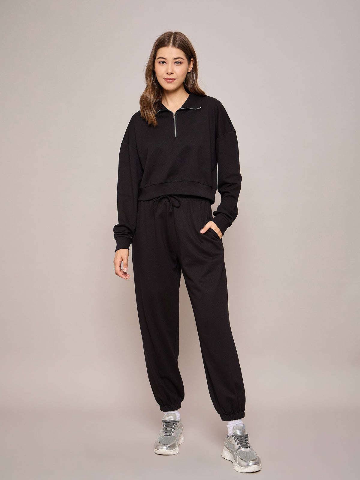 Black Terry Oversized Zipper Sweatshirt-SASSAFRAS BASICS