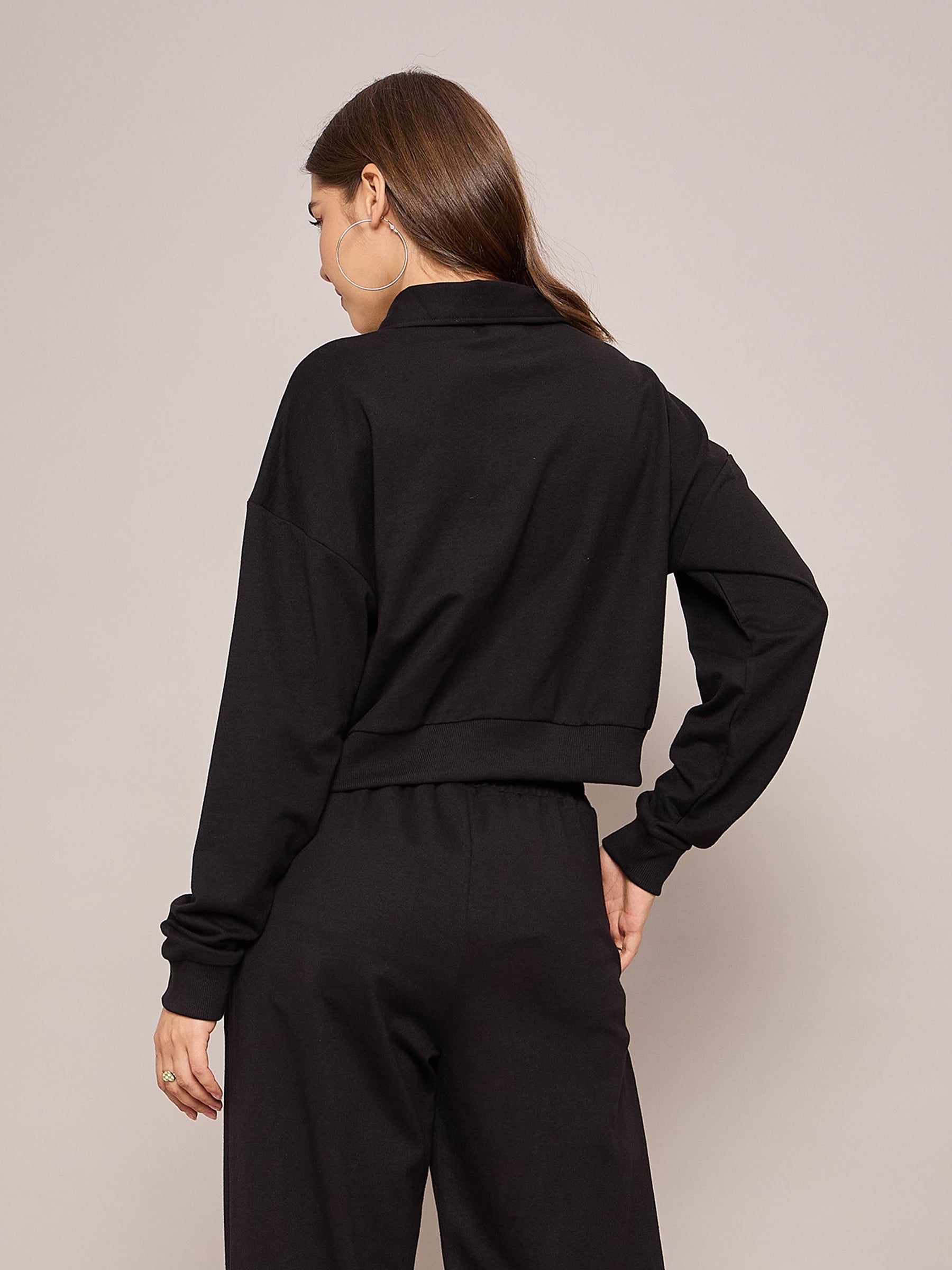 Black Terry Oversized Zipper Sweatshirt-SASSAFRAS BASICS