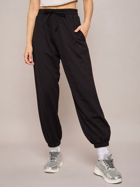 Black Terry Oversized Zipper Sweatshirt With Baggy Joggers-SASSAFRAS BASICS