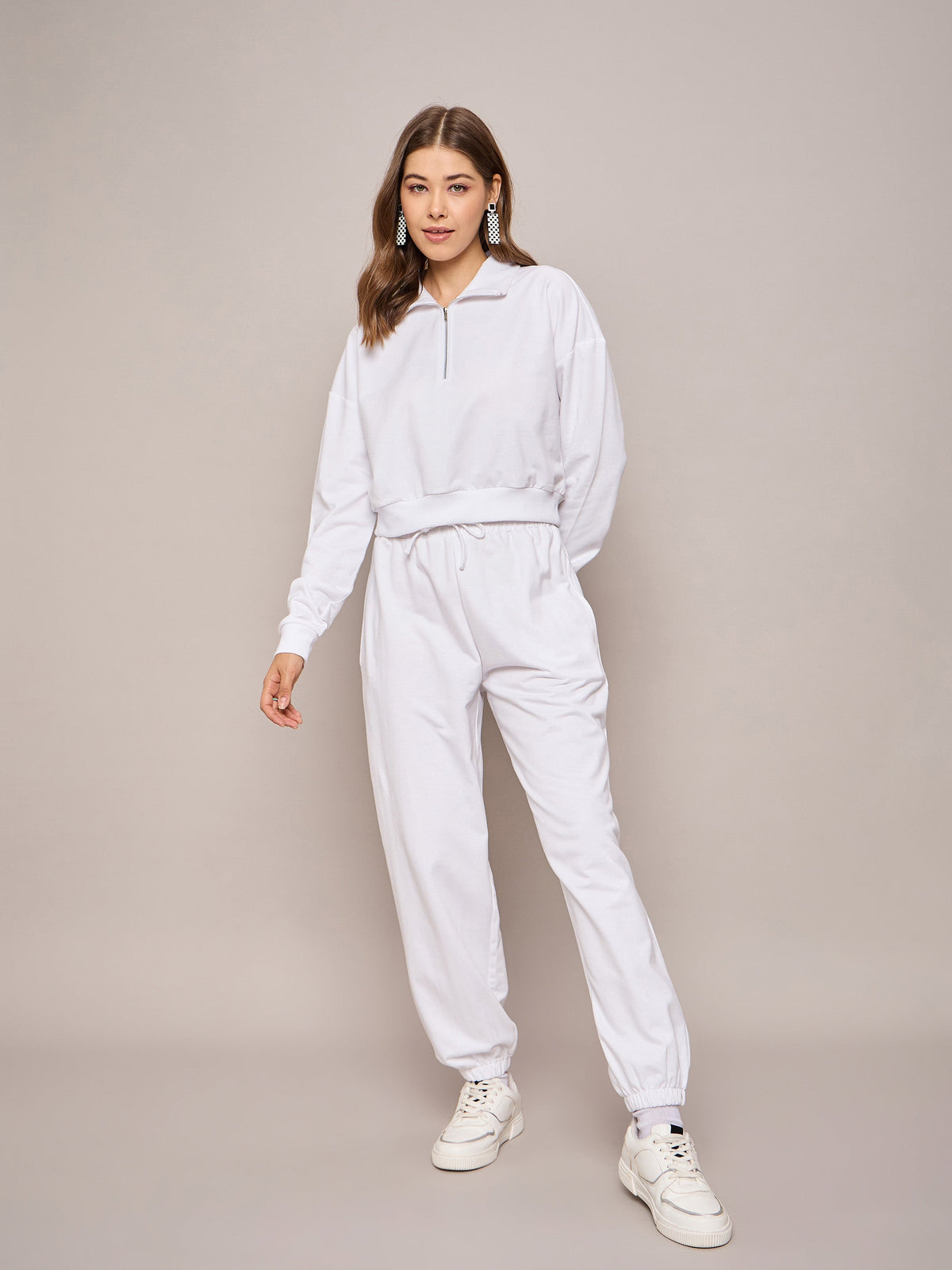 White Terry Oversized Zipper Sweatshirt-SASSAFRAS BASICS