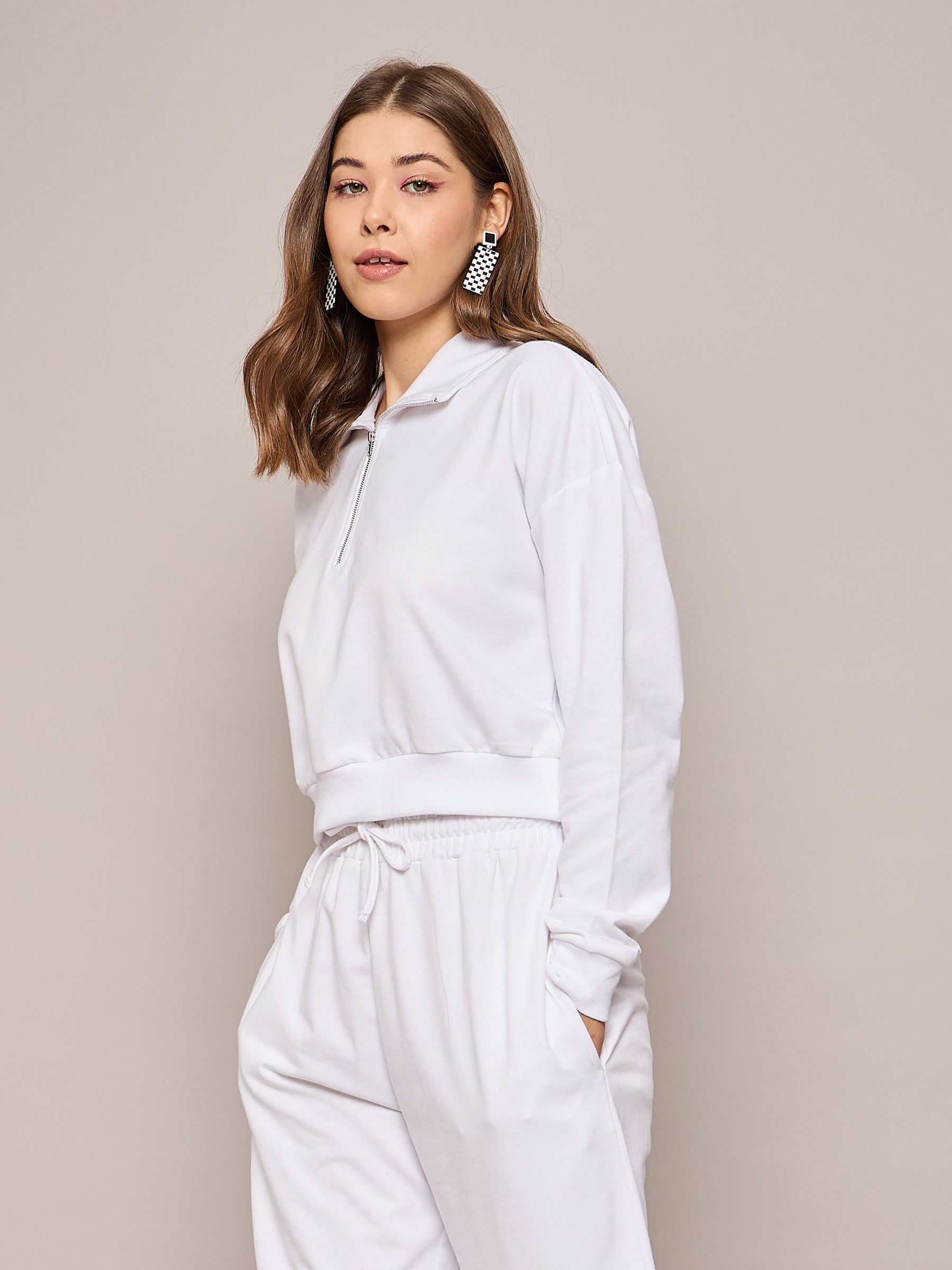 White Terry Oversized Zipper Sweatshirt-SASSAFRAS BASICS