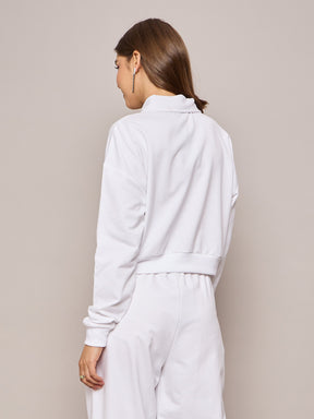 White Terry Oversized Zipper Sweatshirt-SASSAFRAS BASICS