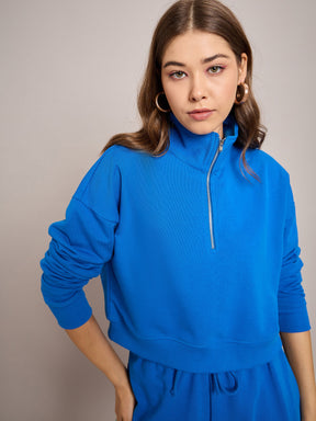 Royal Blue Terry Oversized Zipper Sweatshirt-SASSAFRAS BASICS