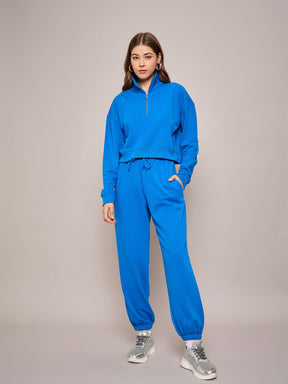 Royal Blue Terry Oversized Zipper Sweatshirt-SASSAFRAS BASICS