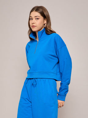 Royal Blue Terry Oversized Zipper Sweatshirt-SASSAFRAS BASICS