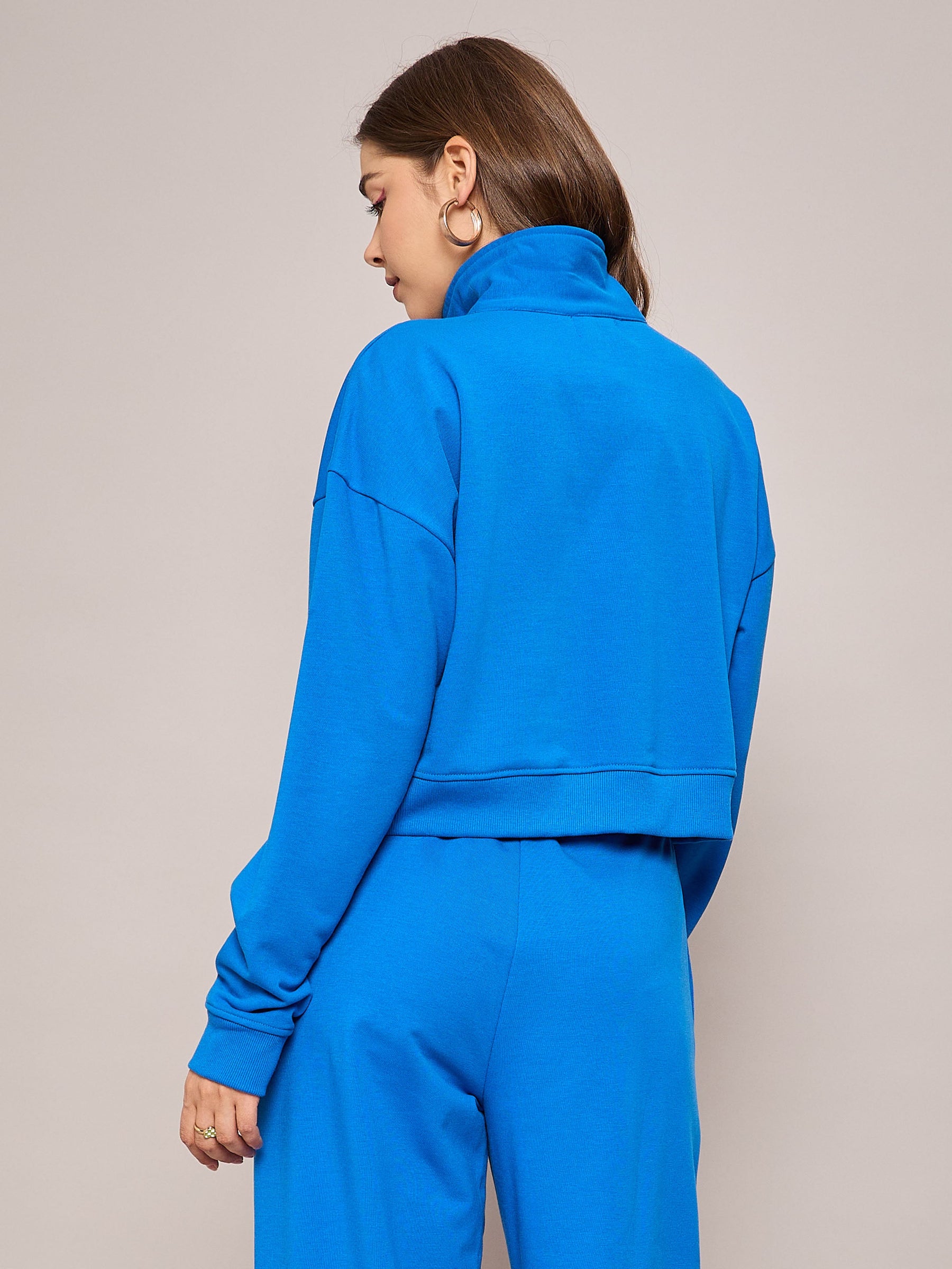 Royal Blue Terry Oversized Zipper Sweatshirt-SASSAFRAS BASICS