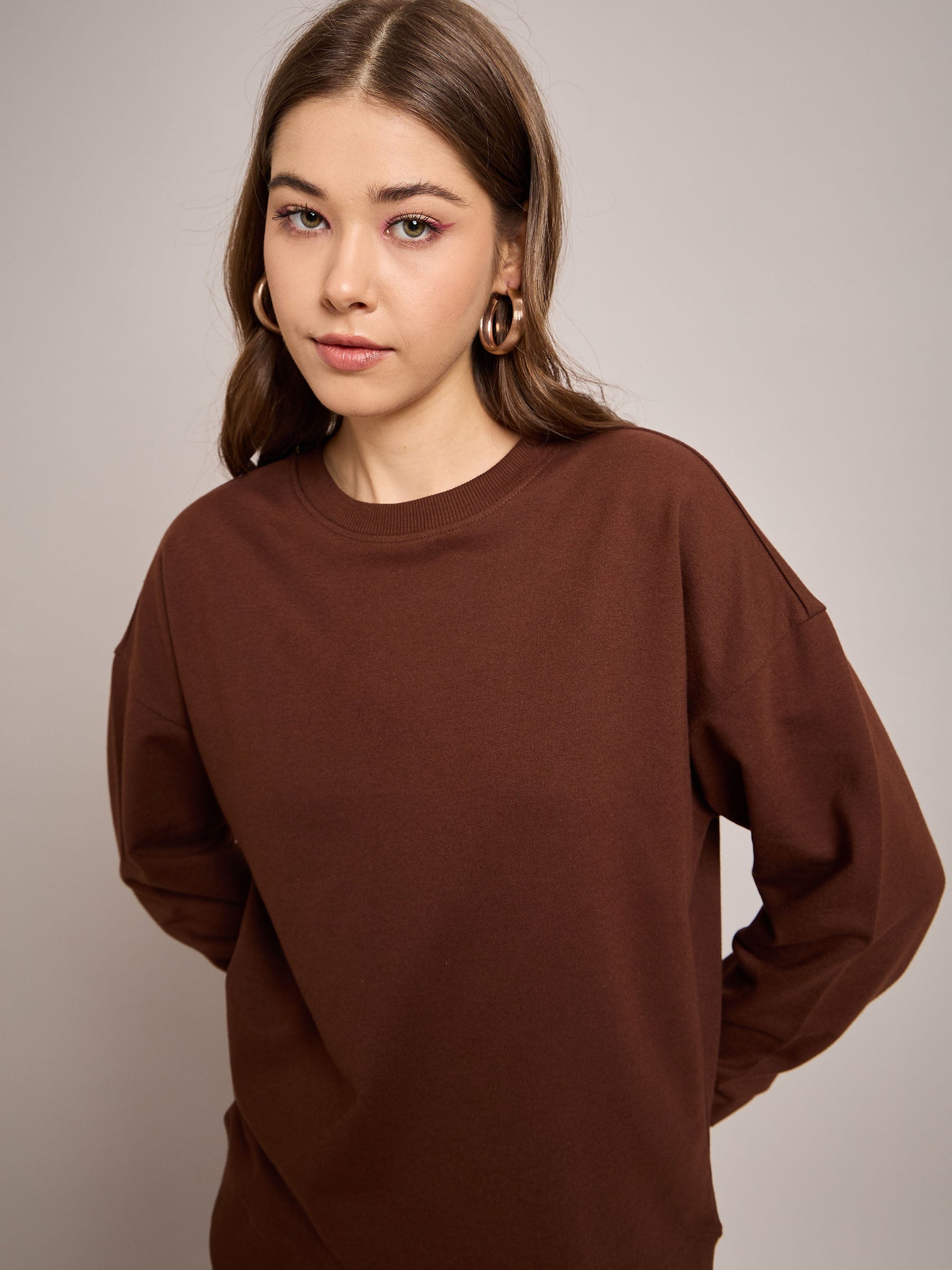 Brown Terry Oversized Sweatshirt-SASSAFRAS BASICS