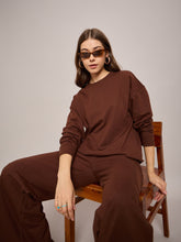 Brown Terry Oversized Sweatshirt With Wide Leg Track Pants-SASSAFRAS BASICS