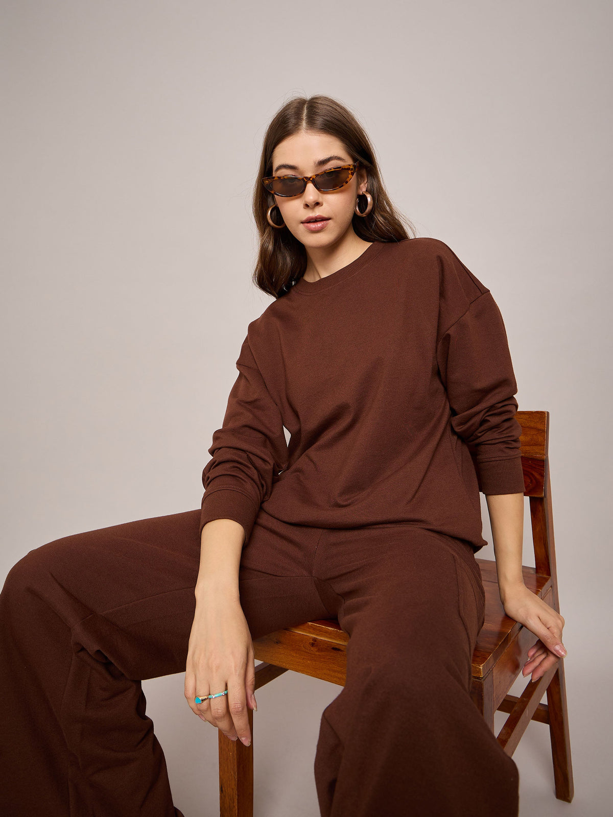 Brown Terry Oversized Sweatshirt With Wide Leg Track Pants-SASSAFRAS BASICS