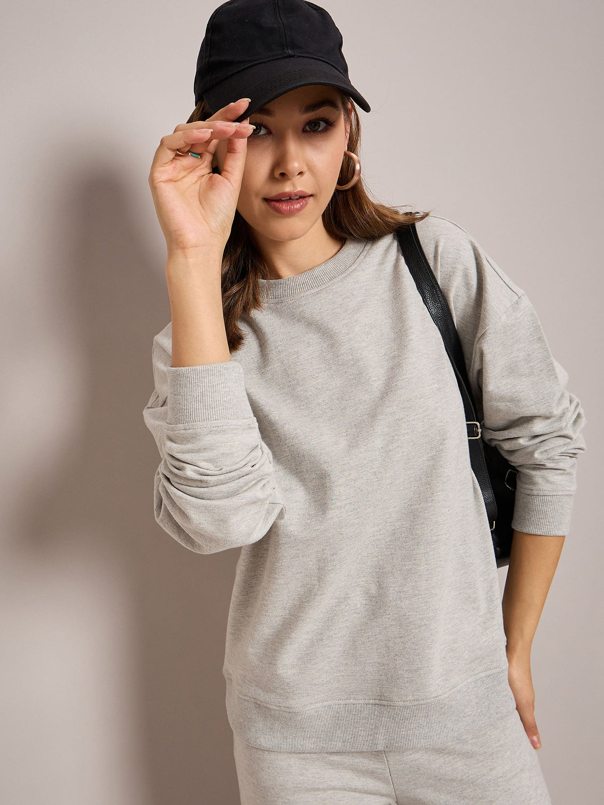 Grey Melange Terry Oversized Sweatshirt-SASSAFRAS BASICS