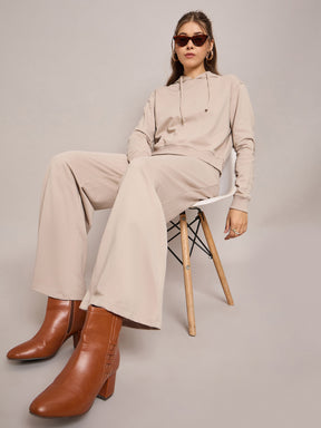 Taupe Terry Regular Hoodie With Terry Pants-SASSAFRAS BASICS