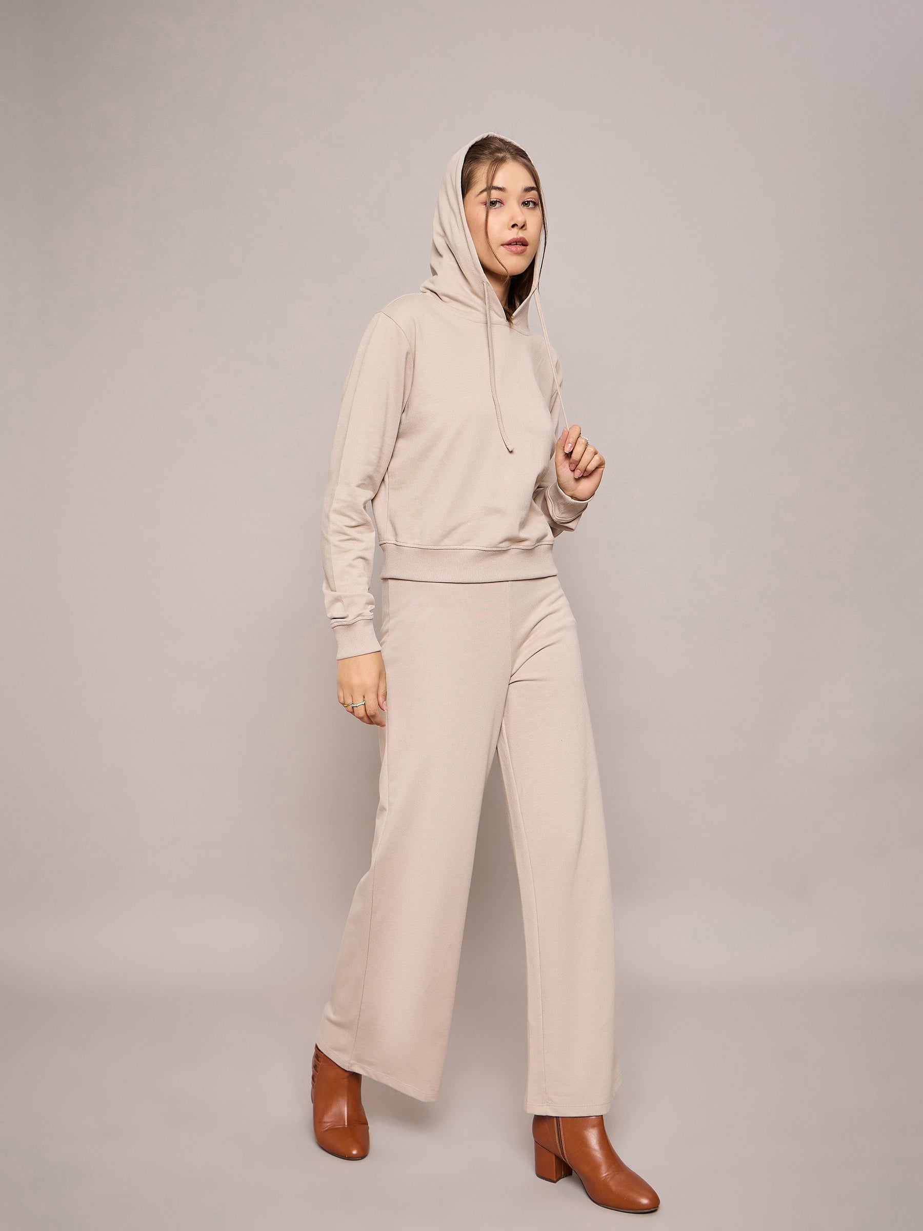 Taupe Terry Regular Hoodie With Terry Pants-SASSAFRAS BASICS