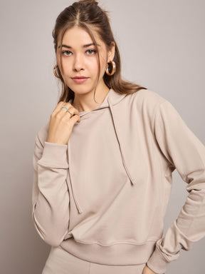 Taupe Terry Regular Hoodie With Terry Pants-SASSAFRAS BASICS