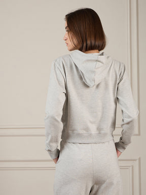 Grey Melange Terry USA Crop Hoodie-SASSAFRAS