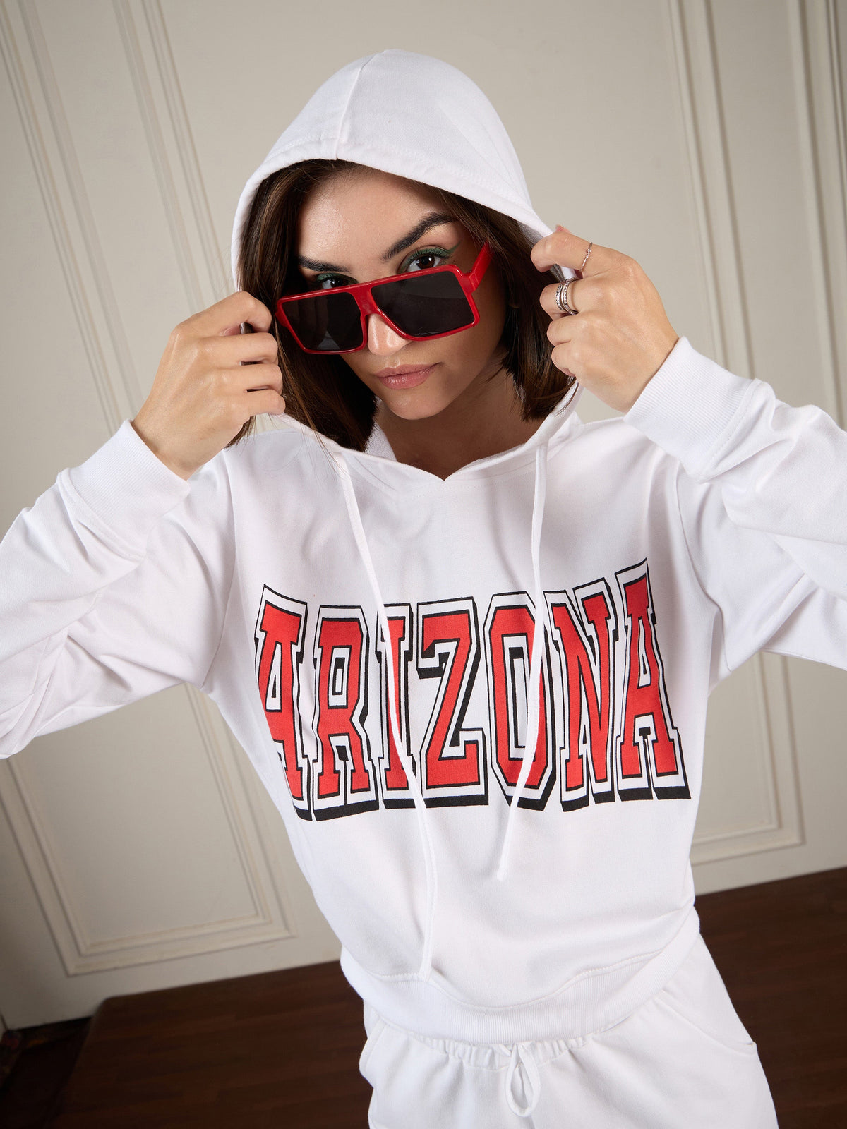 White Terry ARIZONA Crop Hoodie-SASSAFRAS