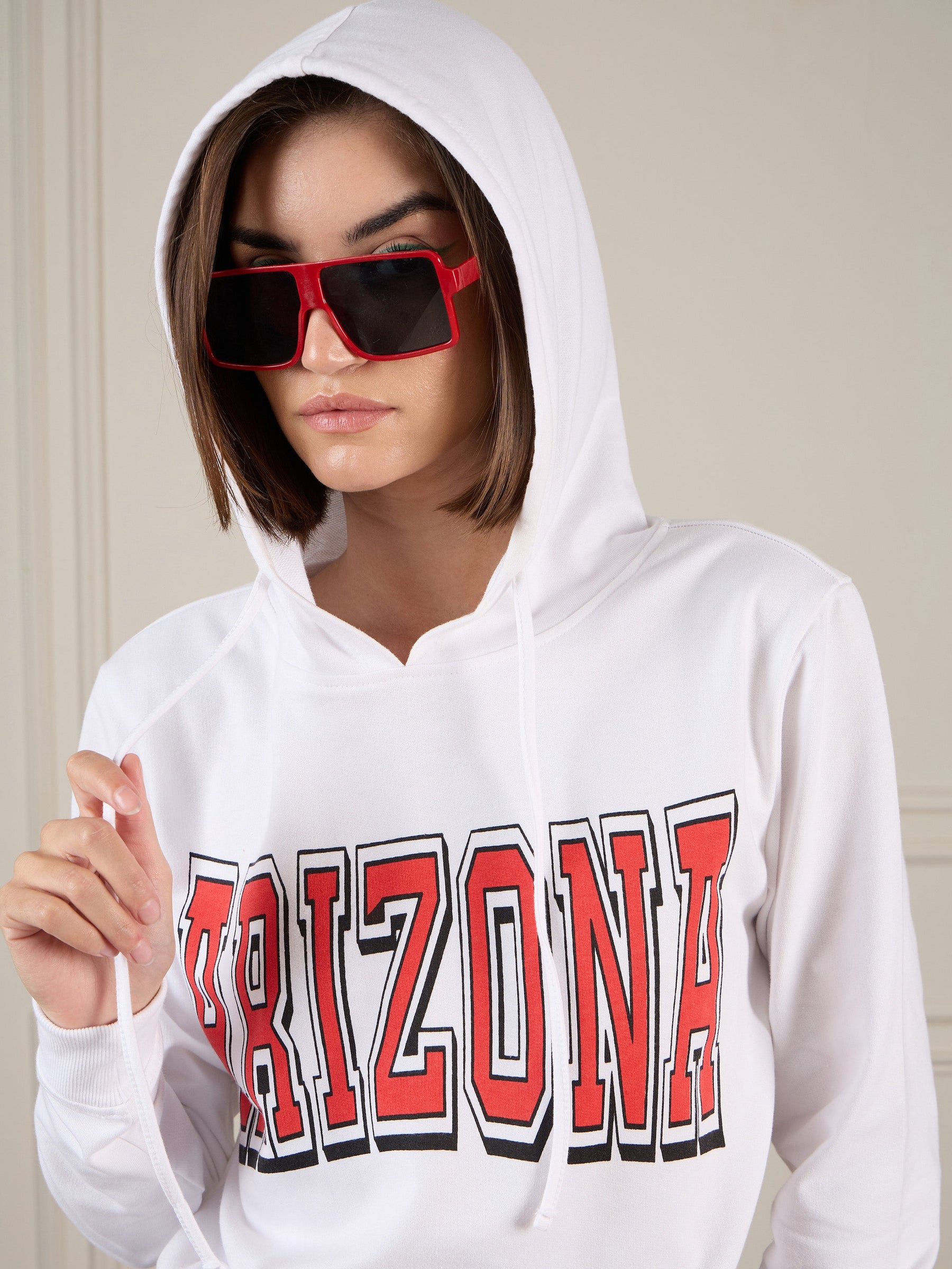 White Terry ARIZONA Crop Hoodie-SASSAFRAS